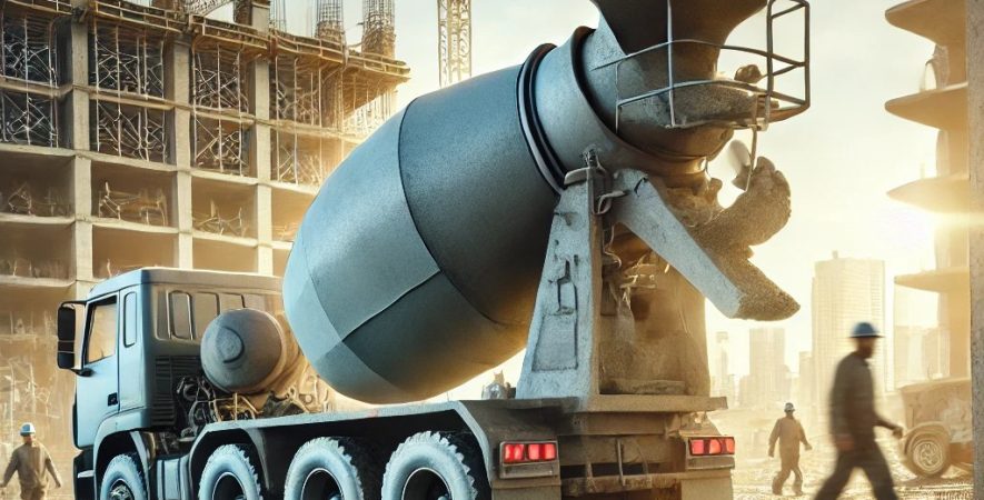 تراک میکسر در حال حمل بتن در پروژه عمرانی